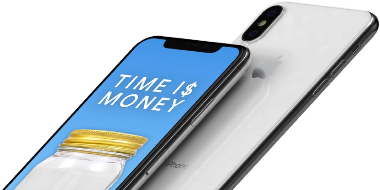 iPhones showing the Time is Money app home screen.